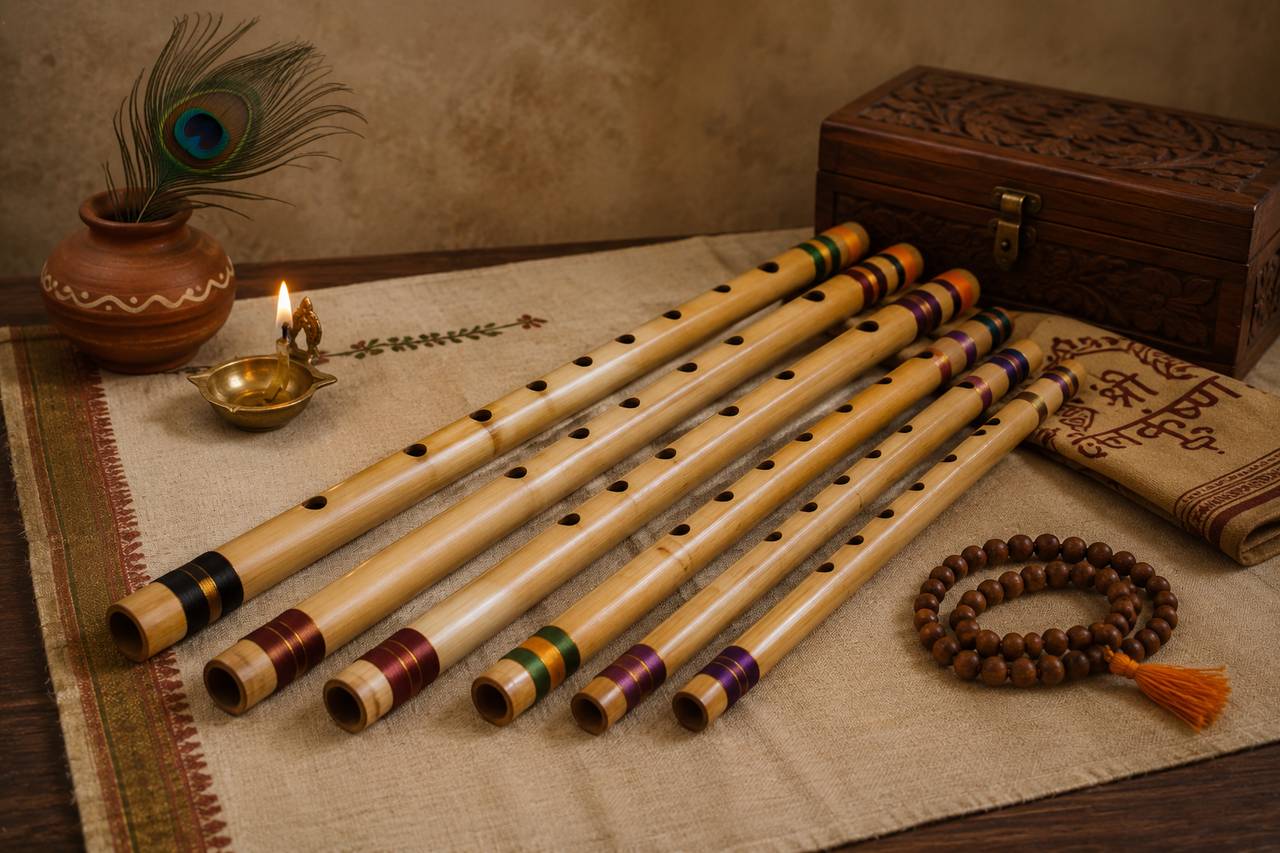 Set of Indian Bamboo Bansuri Flutes